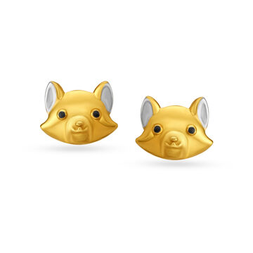 Fox Face Gold Stud Earrings For Kids