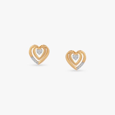 Layered Heart Diamond Stud Earrings