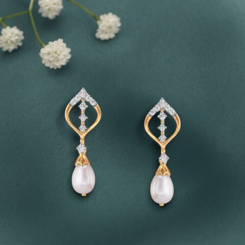 Crowned Pearl Diamond Drop Earrings