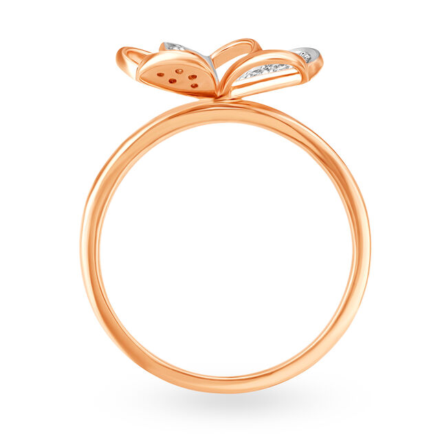 14KT Rose Gold Diamond Finger Ring With Floral Design,,hi-res image number null