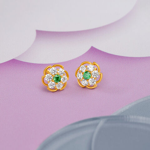 Radiant Gold Stud Floral Earrings for Kids