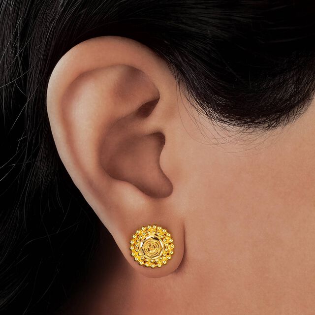 Appealing 22 Karat Yellow Gold Beaded Circular Stud Earrings,,hi-res image number null
