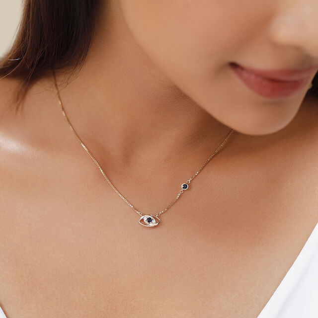 14KT Yellow Gold Sparkling Evil Eye Diamond Necklace 