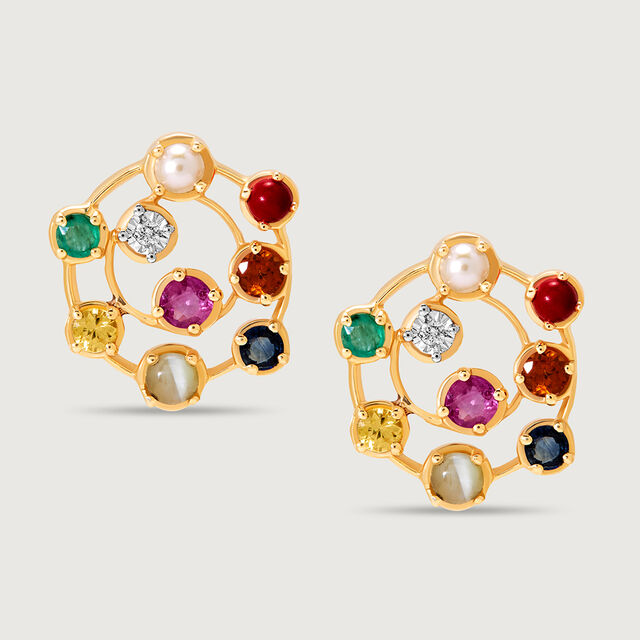 Navratna Nouveau 14KT Stud Earrings 4