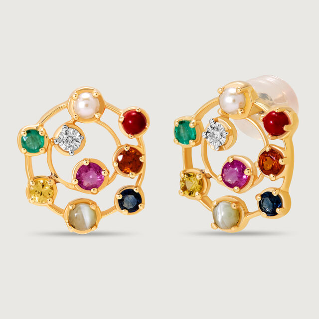 Navratna Nouveau 14KT Stud Earrings 5