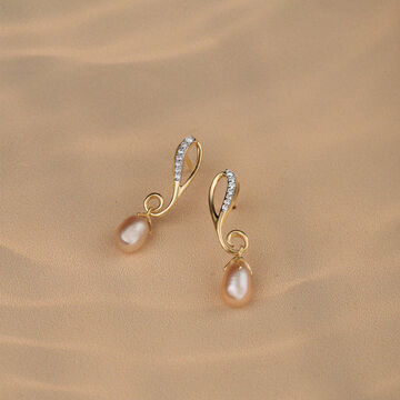 Paisley Cascade 14KT Diamond & Pearl Drop Earrings