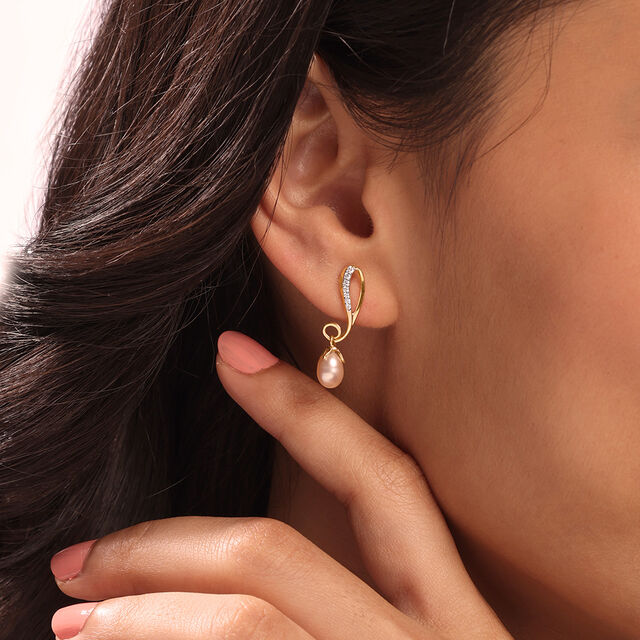 Paisley Cascade 14KT Diamond & Pearl Drop Earrings 2