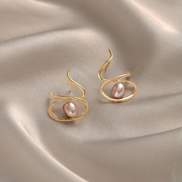 Twisted Glam 14 Kt Gold & Pearl Hoop Earrings