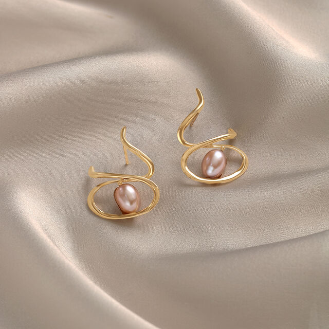 Twisted Glam 14 Kt Gold & Pearl Hoop Earrings 