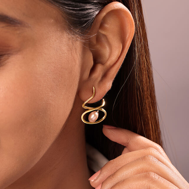 Twisted Glam 14 Kt Gold & Pearl Hoop Earrings 2