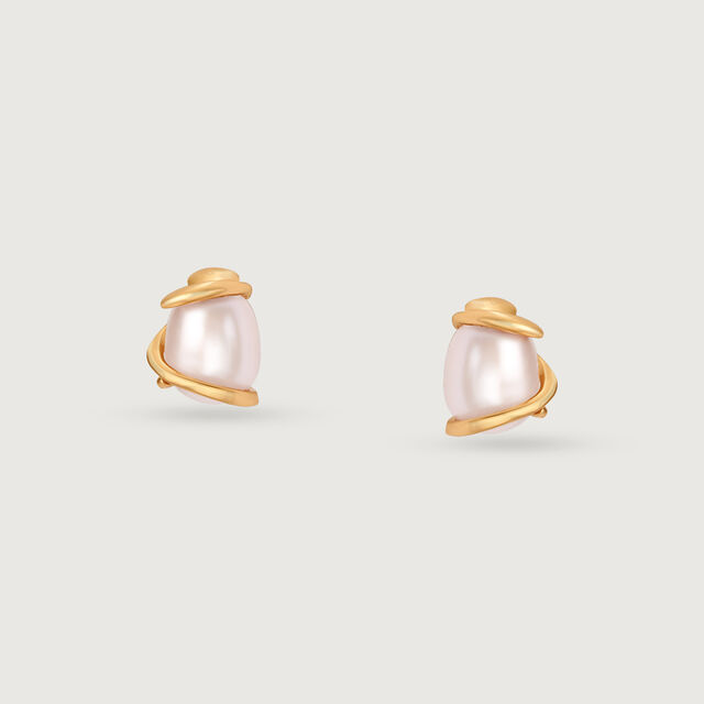 Graceful Allure 14 Kt Gold & Pearl Stud Earrings 3