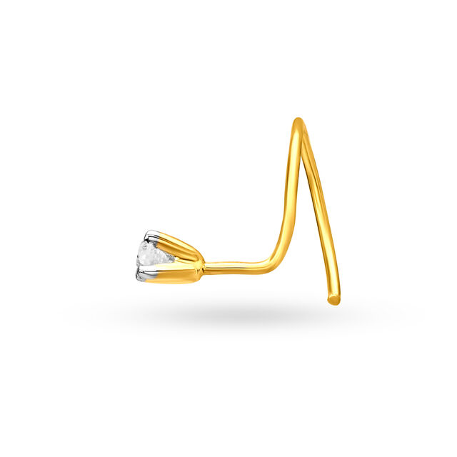 Spruce up your outfits with this minimal nose pin crafted in 18 karat yellow gold studded with diamo 2