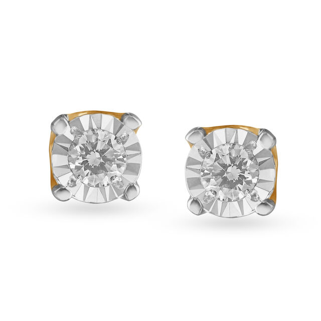 Dainty Contemporary Single Stone Diamond Stud Earrings 