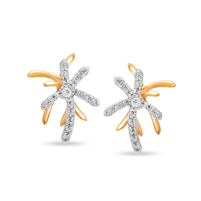 18KT Yellow and White Gold Dazzling Floral Stud Earrings 
