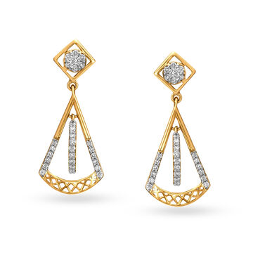 Chic Geometric Diamond Adorned Gold Drop Earrings