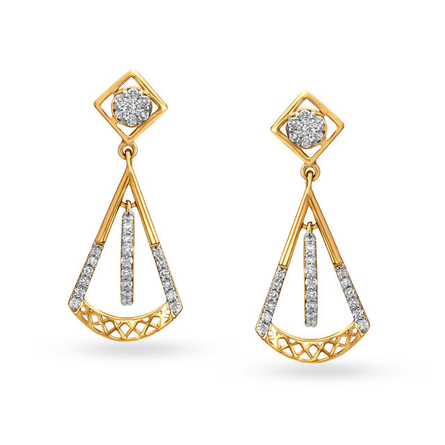 Chic Geometric Diamond Adorned Gold Drop Earrings 
