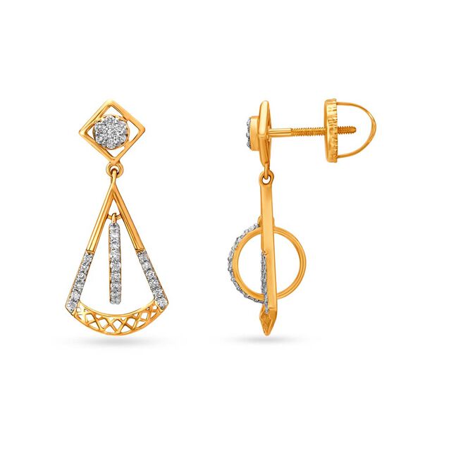 Chic Geometric Diamond Adorned Gold Drop Earrings 2