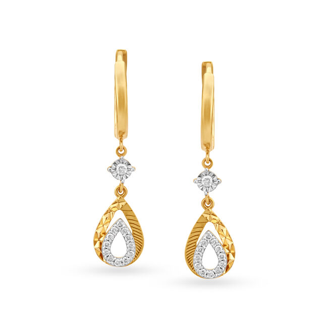 Captivating 18 Karat Yellow And White Gold And Diamond Teardrop Hoops 