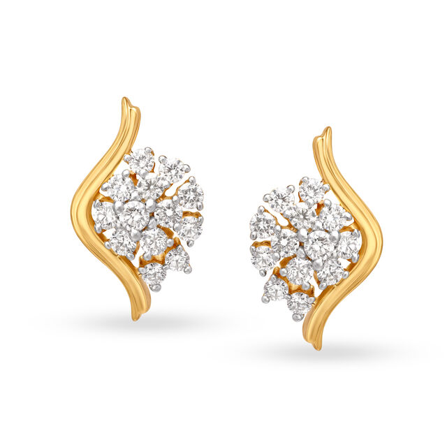 Contemporary Gold and Diamond Stud Earrings 