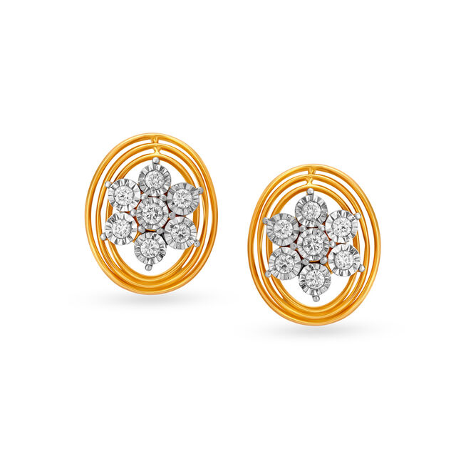 Classy Floral Diamond Stud Earrings in Yellow and White Gold 