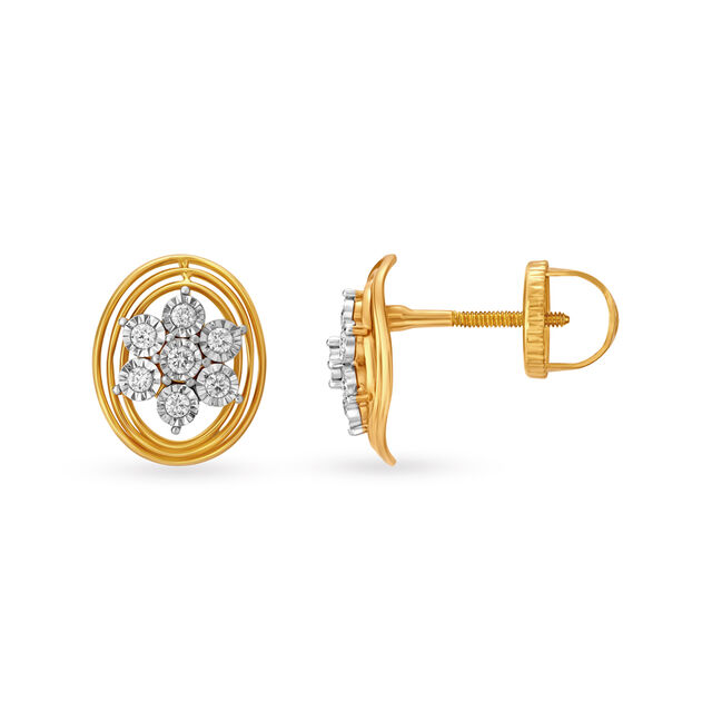 Classy Floral Diamond Stud Earrings in Yellow and White Gold 2