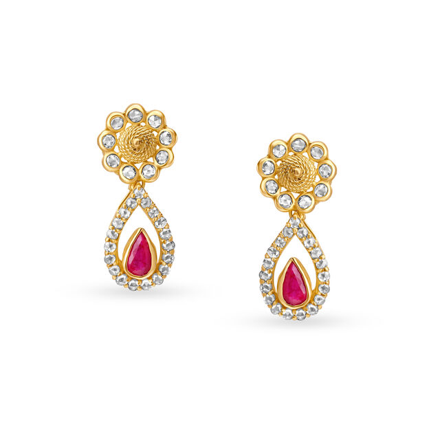 Flaming Drop Earrings with Rubies and Cubic Zirconia 