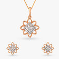 Petal Diamond Pendant and Earrings Set 