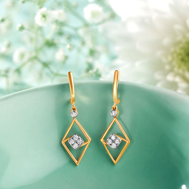 Clean Geometry Diamond Drop Earrings 