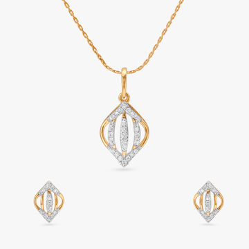 Gilded Prism Diamond Pendant and Earrings Set