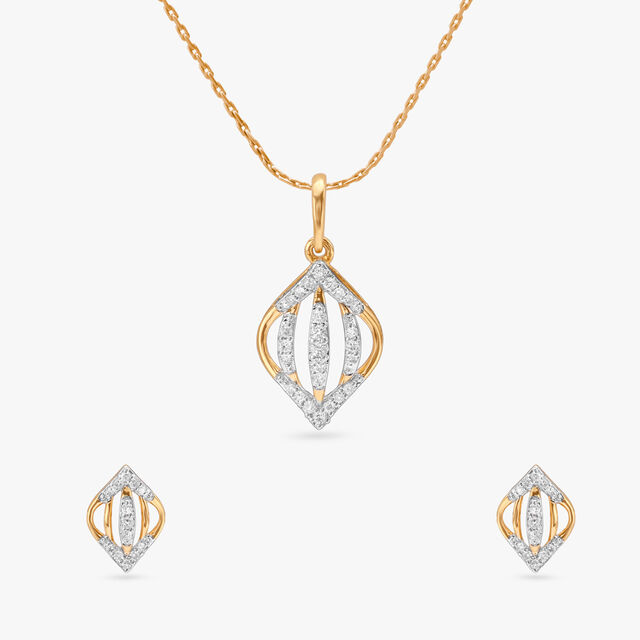 Gilded Prism Diamond Pendant and Earrings Set 