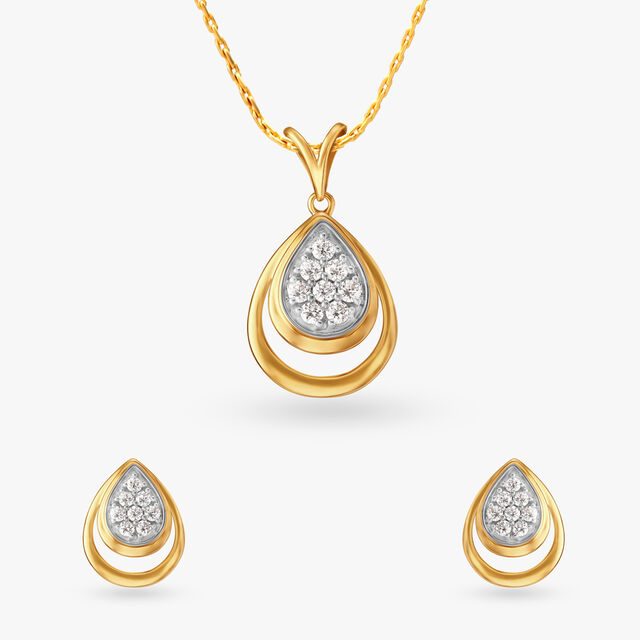 Teardrop Cluster Diamond Pendant and Earrings Set 