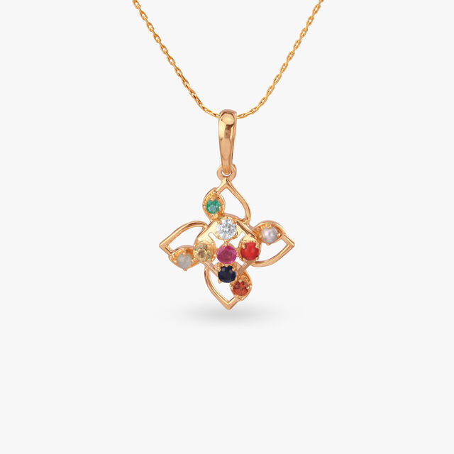 Floral Navratna Diamond Pendant 