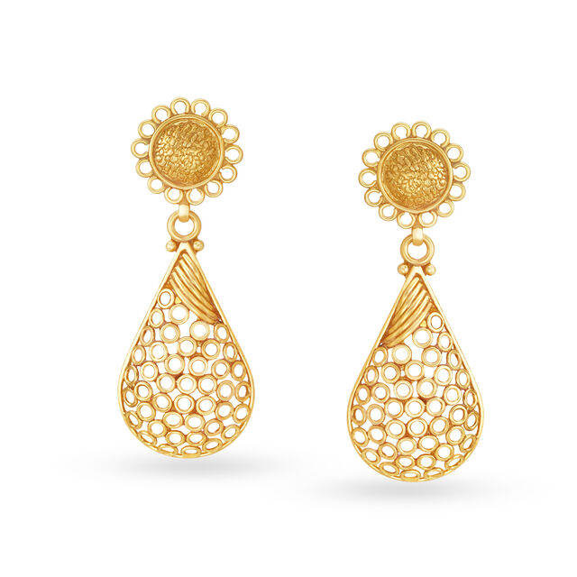 Teardrop Pattern Gold Drop Earrings with Rava Work 