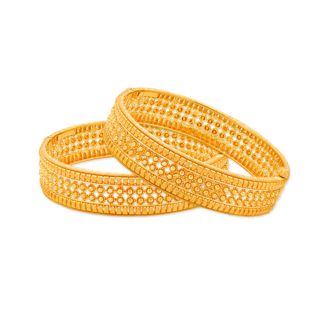 Classical 22 Karat Yellow Gold Floral Bead Bangle