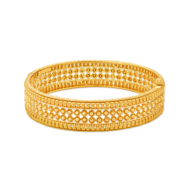 Classical 22 Karat Yellow Gold Floral Bead Bangle