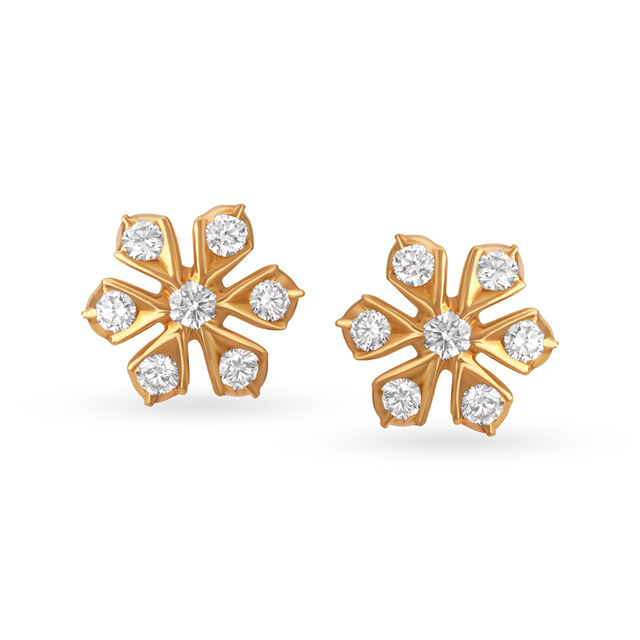 Timeless 22 Karat Yellow Gold And Diamond Floral Studs 