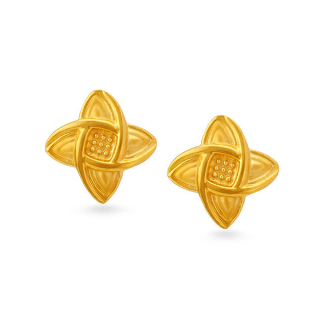 Beauteous 18 Karat Yellow Gold Geometric Flower Stud Earrings 