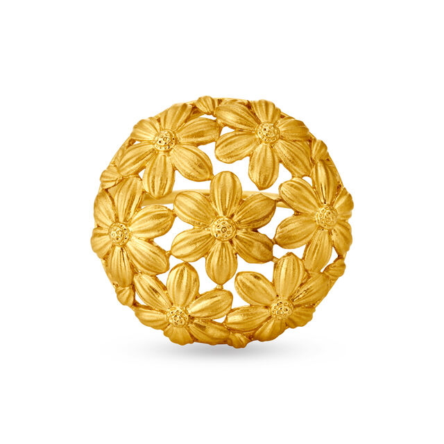 Elaborate 22 Karat Yellow Gold Floral Statement Ring 2