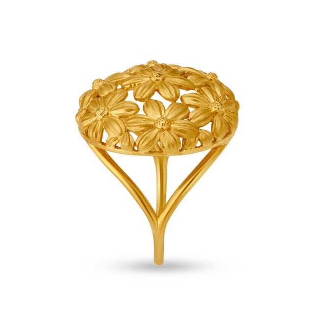 Elaborate 22 Karat Yellow Gold Floral Statement Ring 4