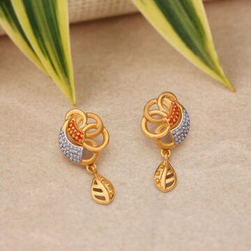 Leaf Motif Gold Drop Earrings