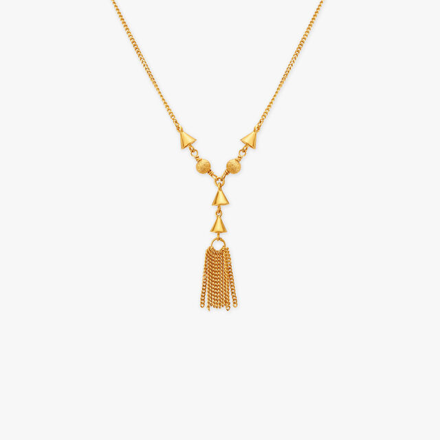 Tasseled Triangle Gold Pendant with Chain 