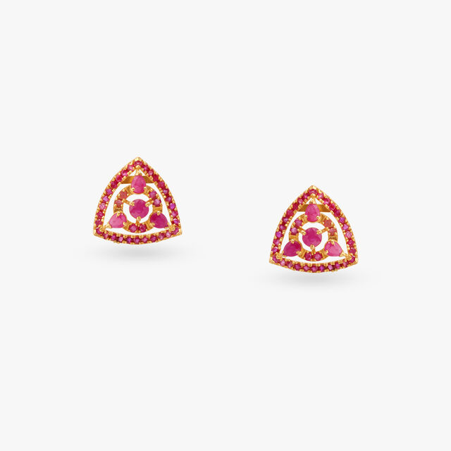 Triangular Studded Color GemStone Earrings 