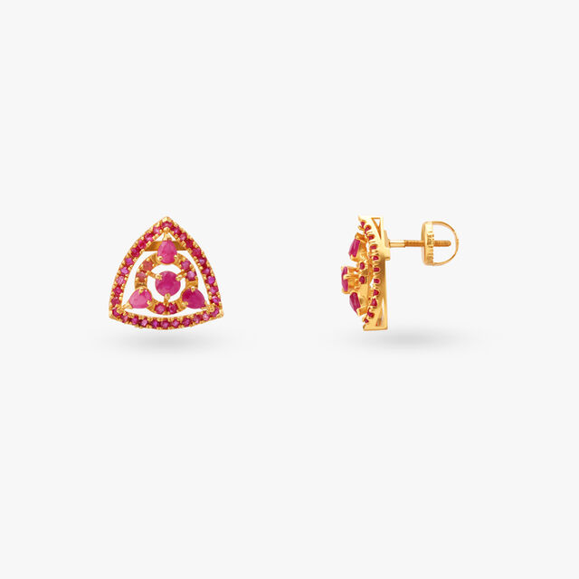 Triangular Studded Color GemStone Earrings 2