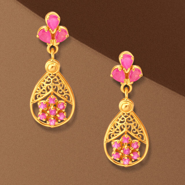 Floral-jalli Gold Drop Earrings 