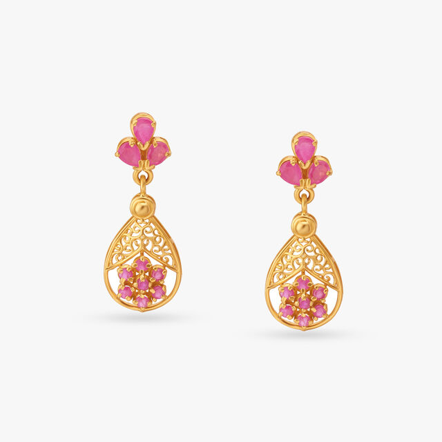 Floral-jalli Gold Drop Earrings 2