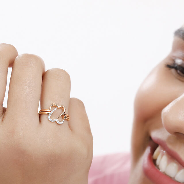 18KT Yellow and Rose Gold Connected Hearts Diamond Ring 4
