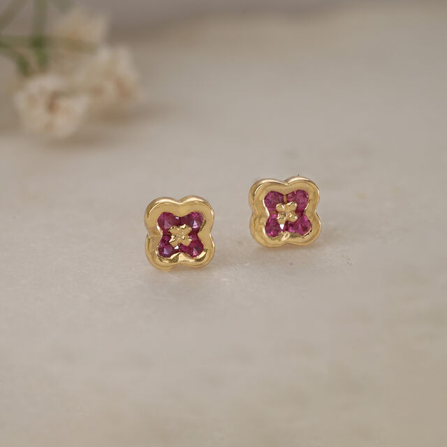 Ruby Blossom 18KT Gold & Diamond Stud Earrings 