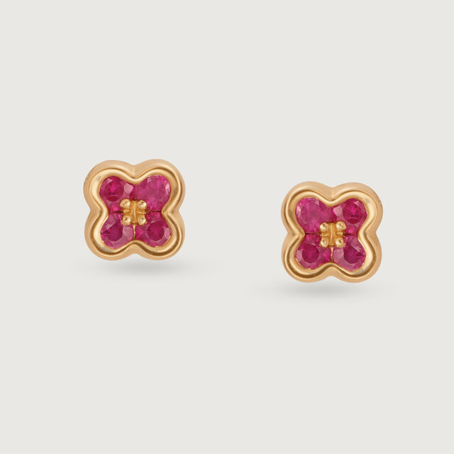 Ruby Blossom 18KT Gold & Diamond Stud Earrings 3