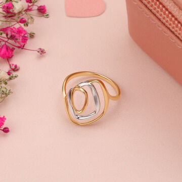 18KT Yellow-White Gold Oval Ring With Openwork