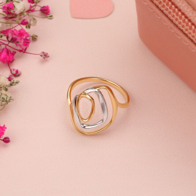 18KT Yellow-White Gold Oval Ring With Openwork 